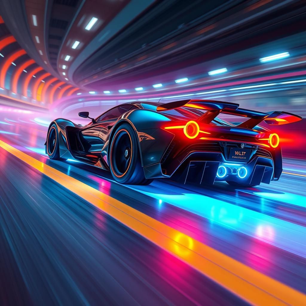 Insectoid Sports Car Speeding on Neon Futuristic Track
