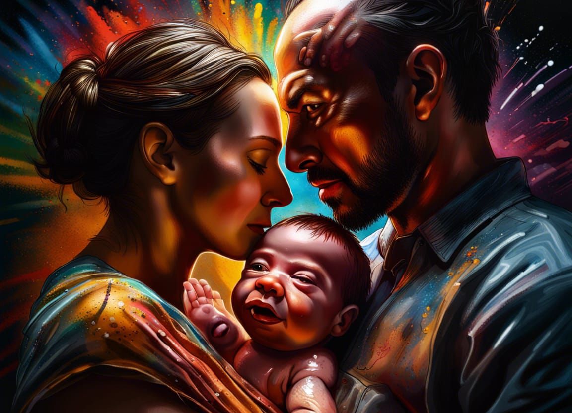 Hyperrealistic Family Portrait in Digital Splash Art