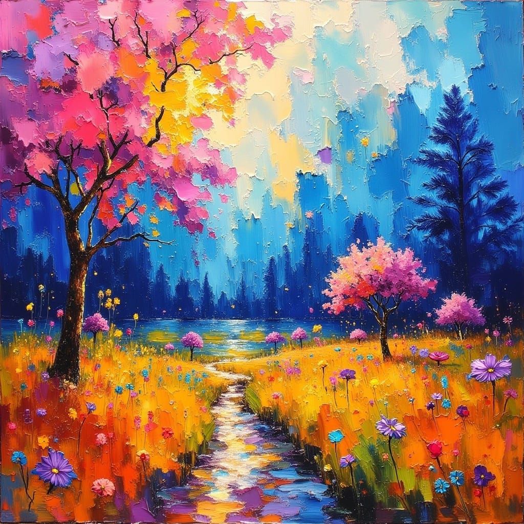 Vibrant Impasto Scene with Bold Acrylic Brushstrokes