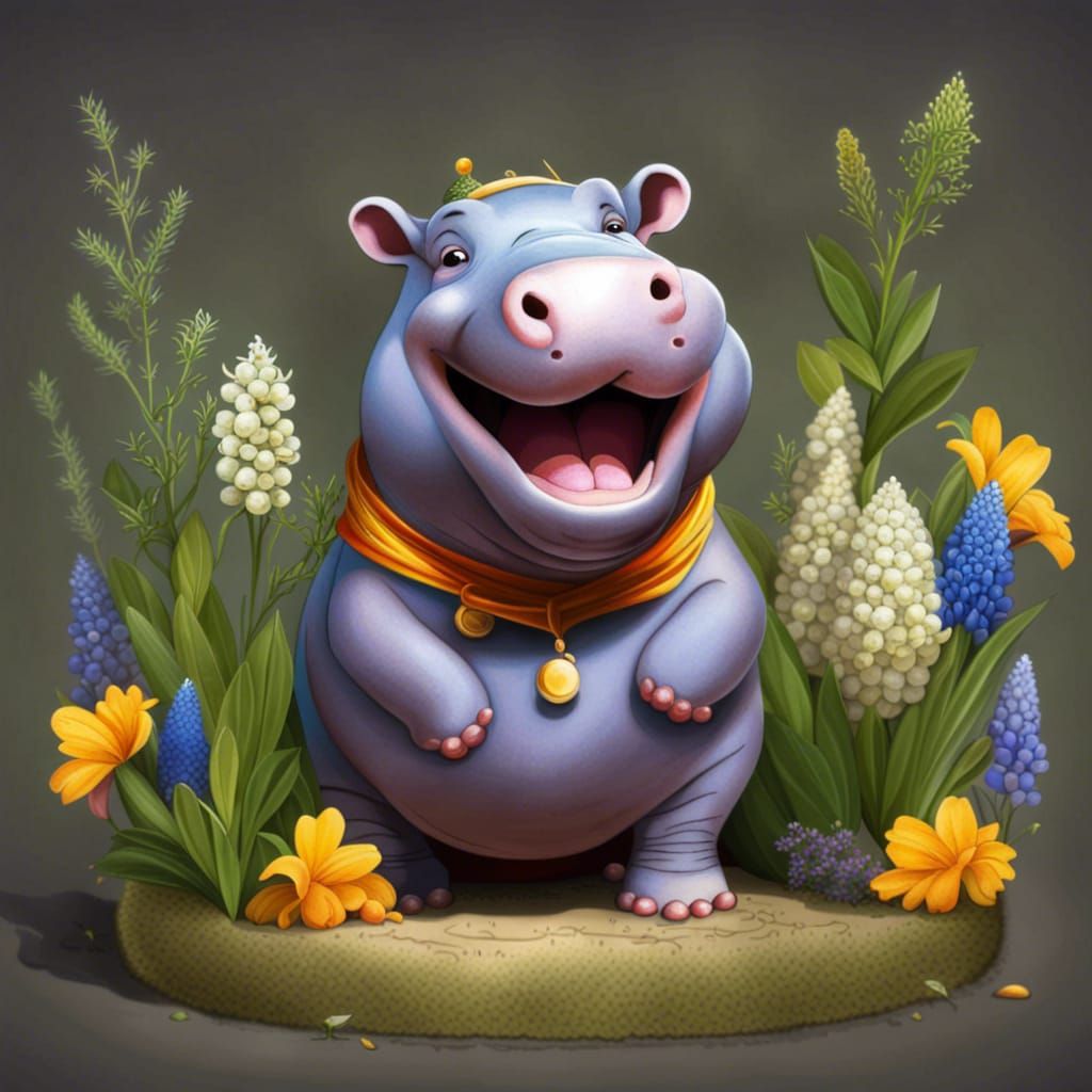 Humorous Hippo in a Heavenly Herb Garden