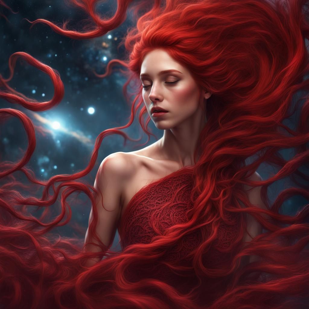 Sleeping Girl Engulfs Galaxy in Fantasy Art