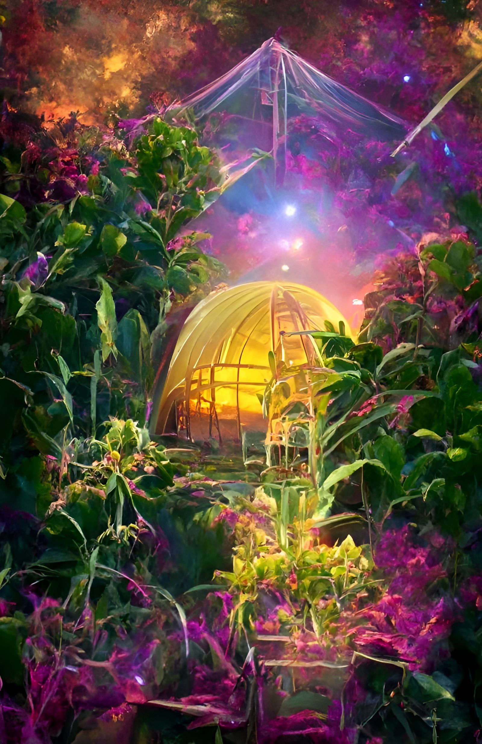 Golden Greenhouse in Space: Ethereal Astral Garden
