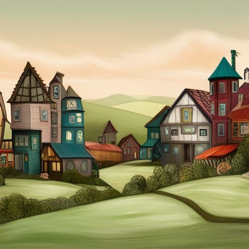 Whimsical Enchanted Village in Contemporary Fantasy Style