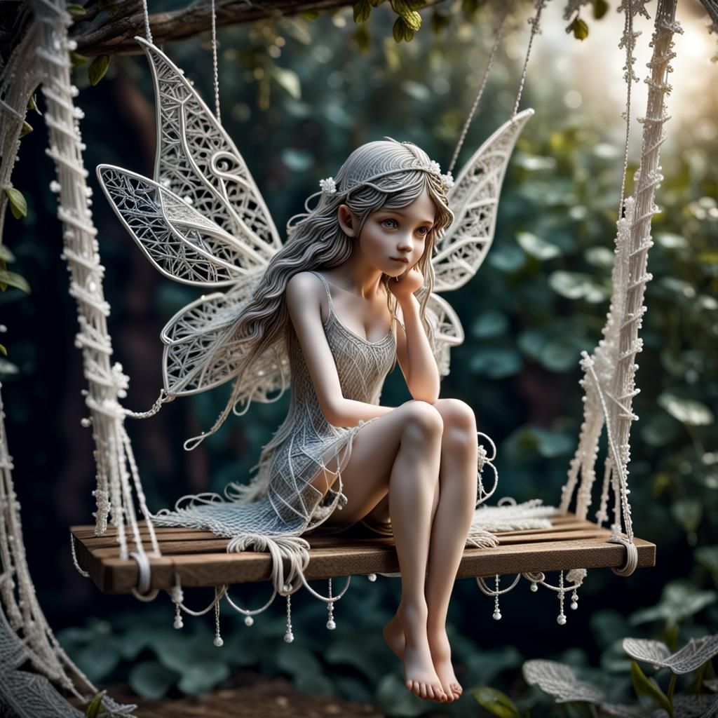 Hyperrealistic Fairy on String Swing, Detailed HDR