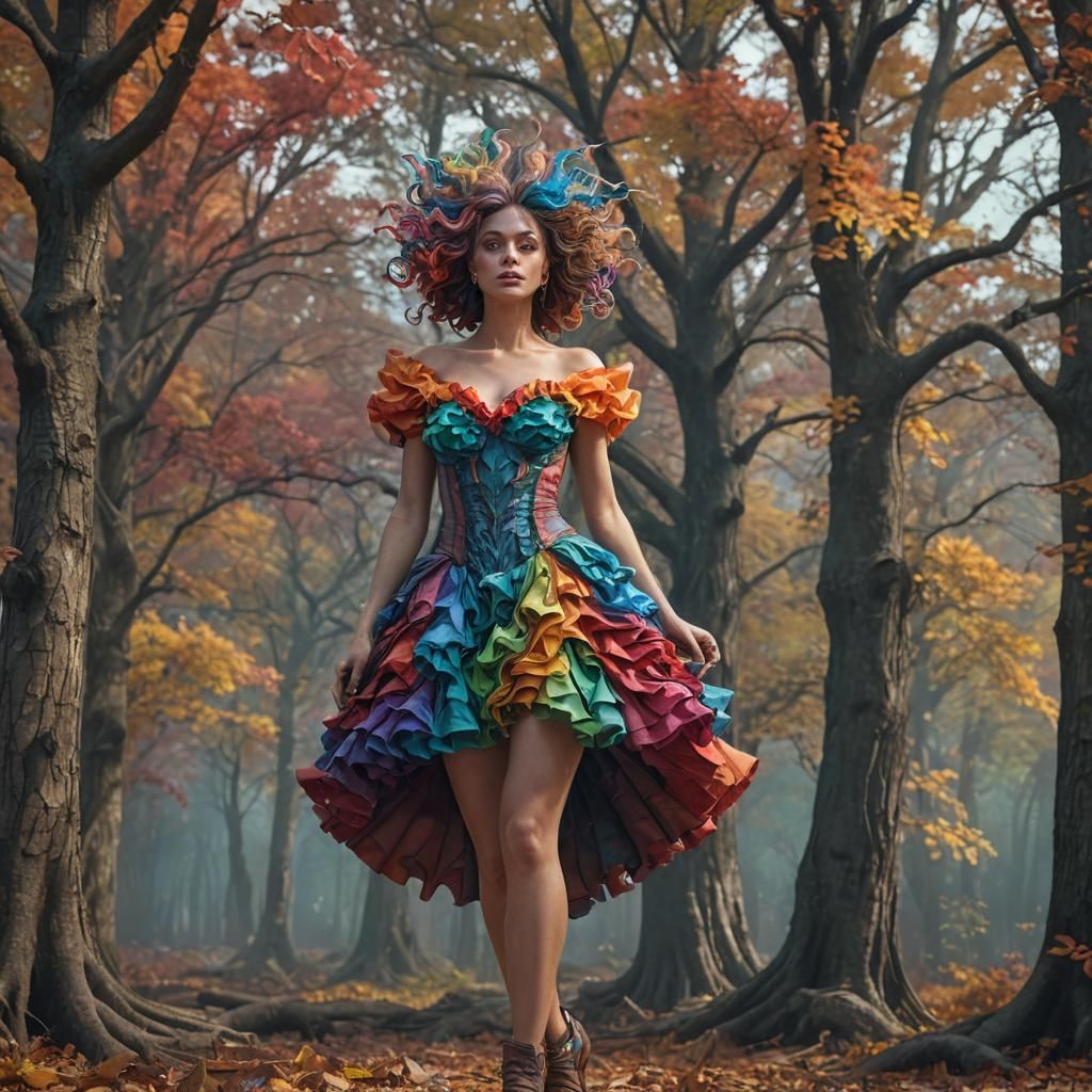 Rainbow Hair and Lung Dress in Surreal Art