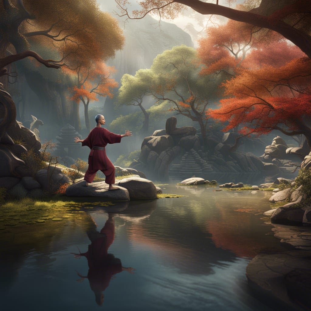 Tai Chi Master in Tranquil Natural Space