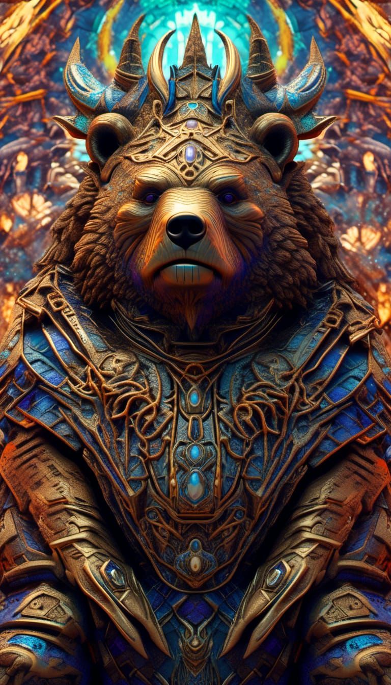 Bear Keeper of Dragons: Holographic Astral Illustration