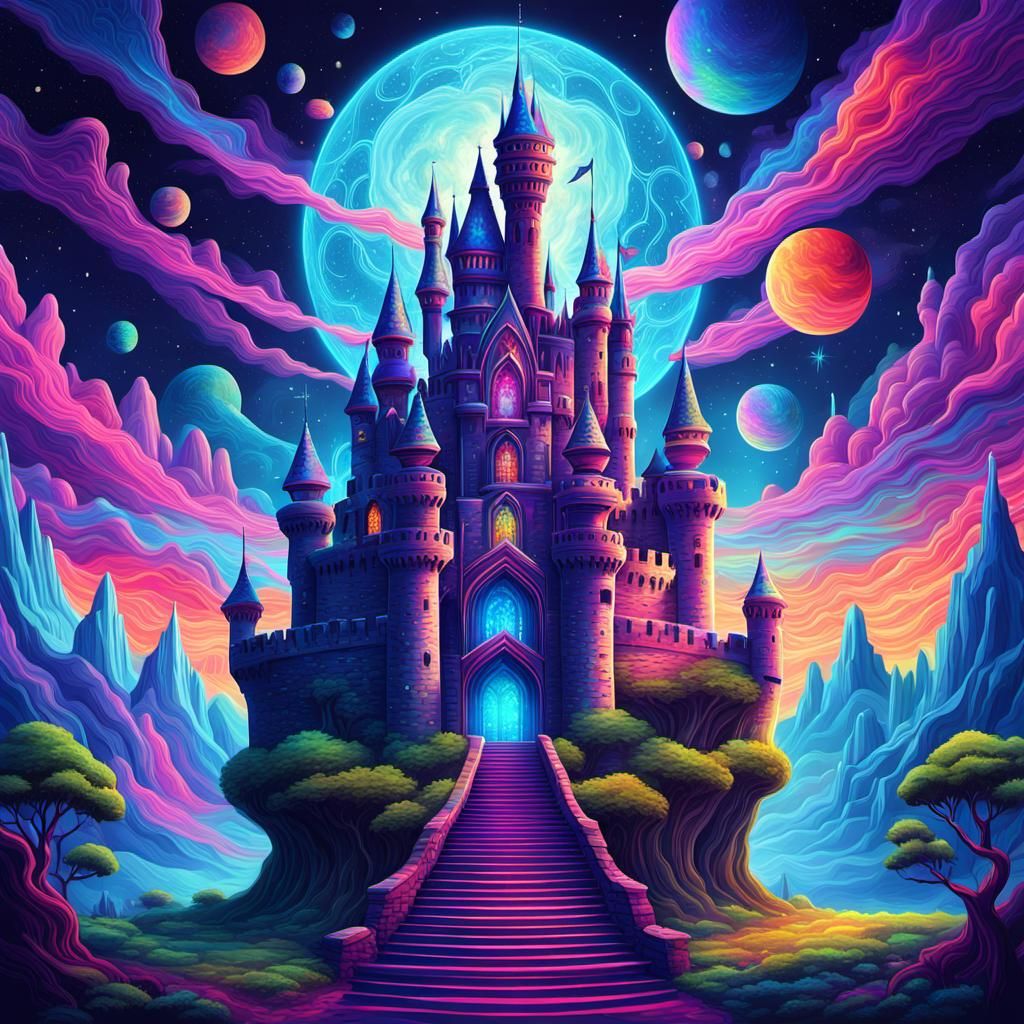 Psychedelic Astral Castle in Holographic Cosmic Illustration