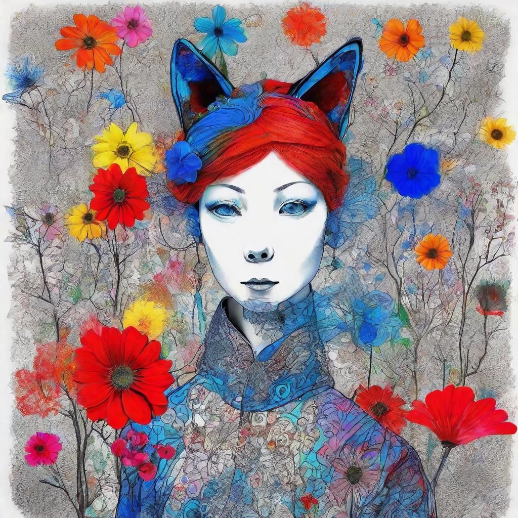 Girl in Hanbok Dress, Surreal Crayon Drawing