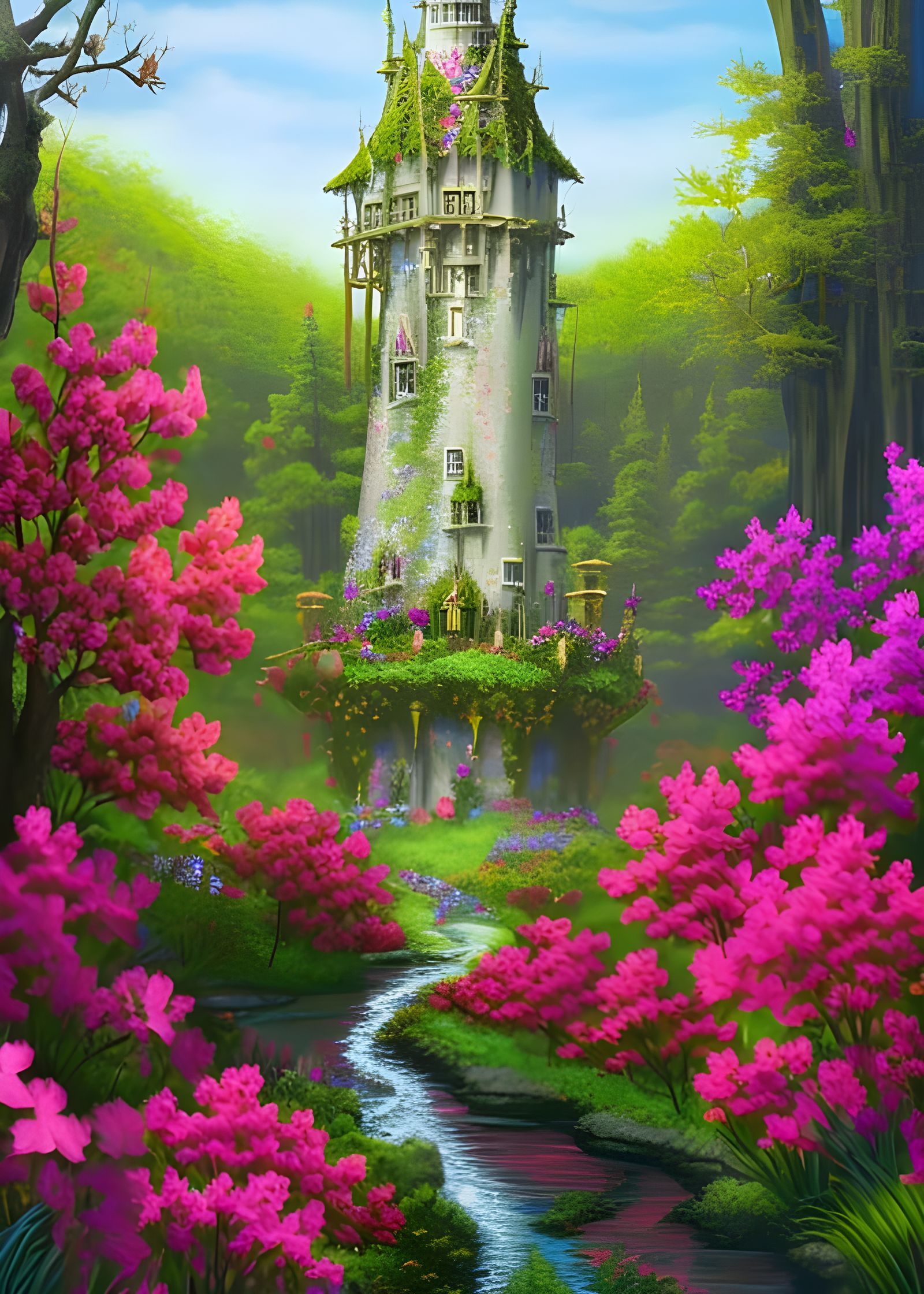 Enchanted Elven Tower Covered in Flowers