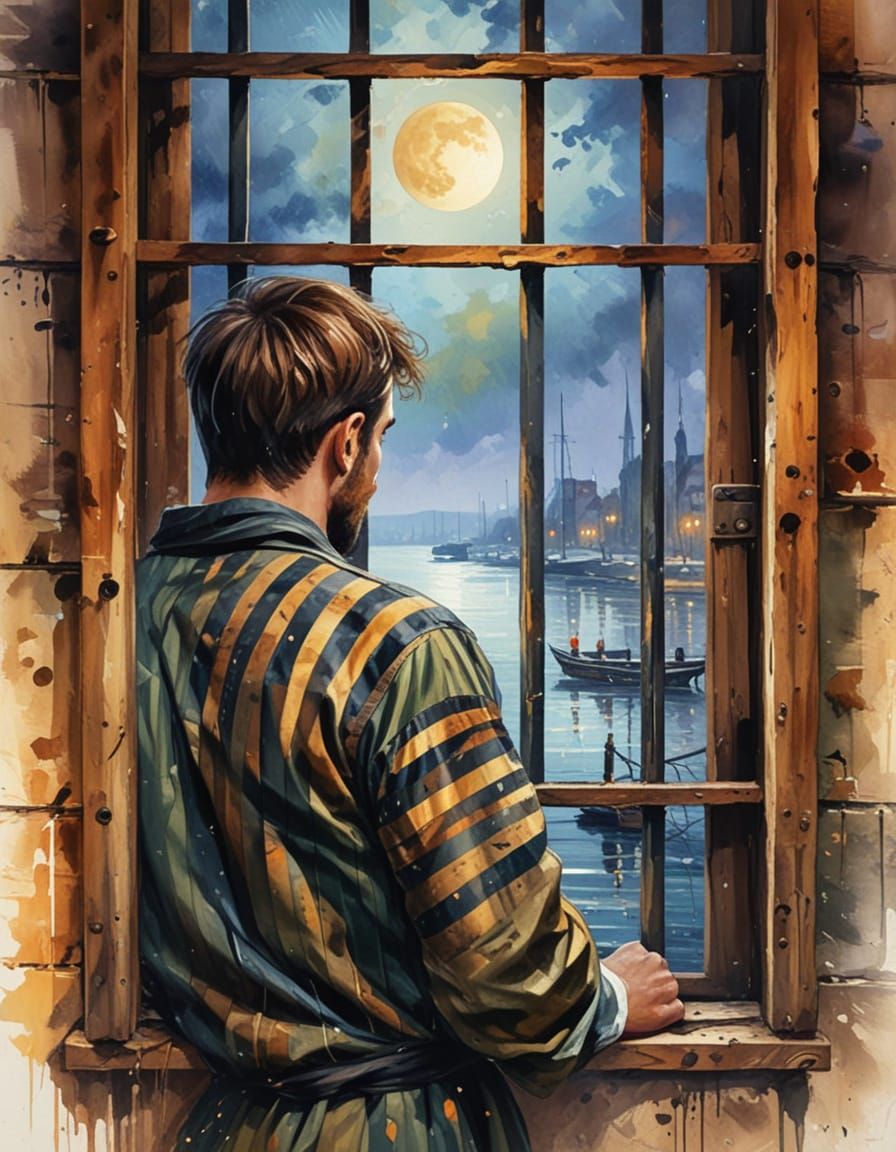 Hope Beyond Bars in Moonlit Cityscape