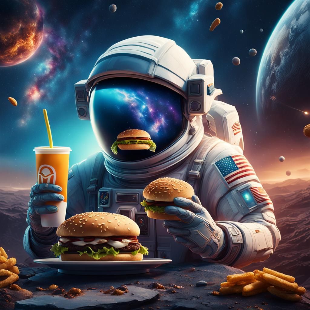 Astronaut's McDonald's Meal in a Galaxy