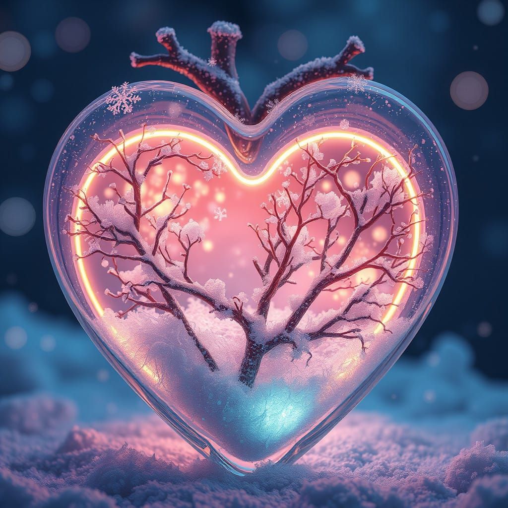 Dreamlike Winter Wonderland Within a Glowing Heart