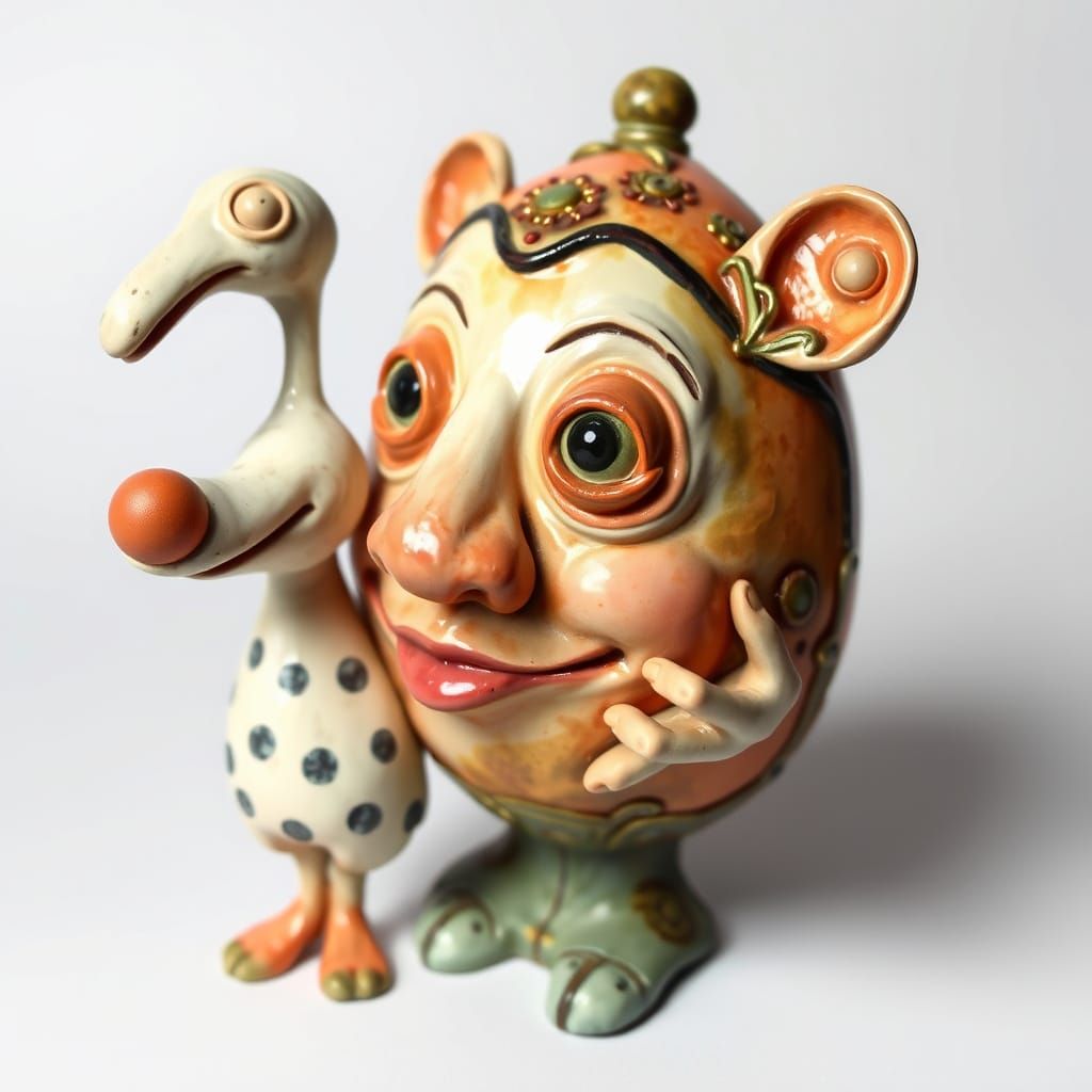 Whimsical Ceramic Figurine in Folk Art Style