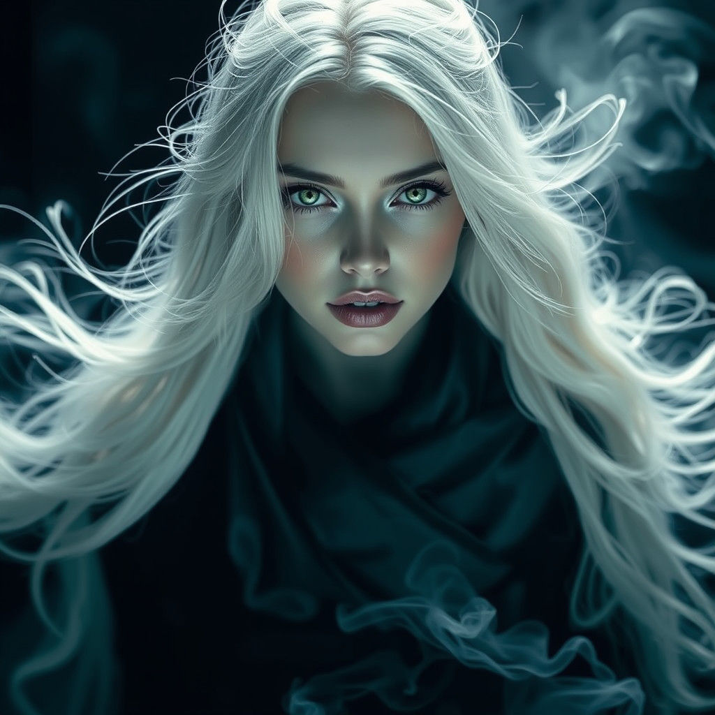 Ethereal Woman with White Hair in Fantasy Art Style
