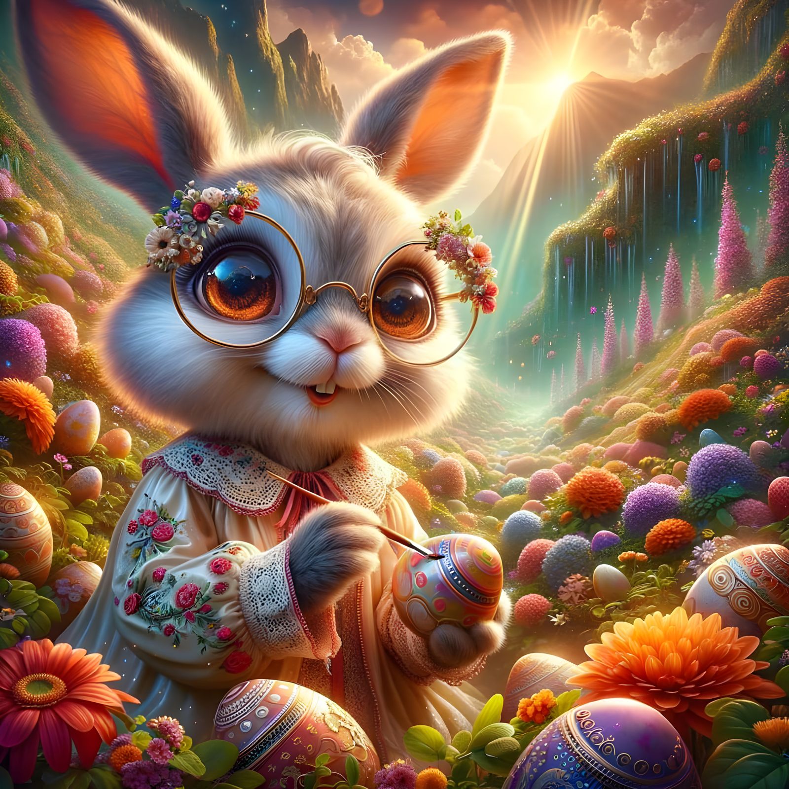 Whimsical Easter Bunny in a Fantasy Meadow
