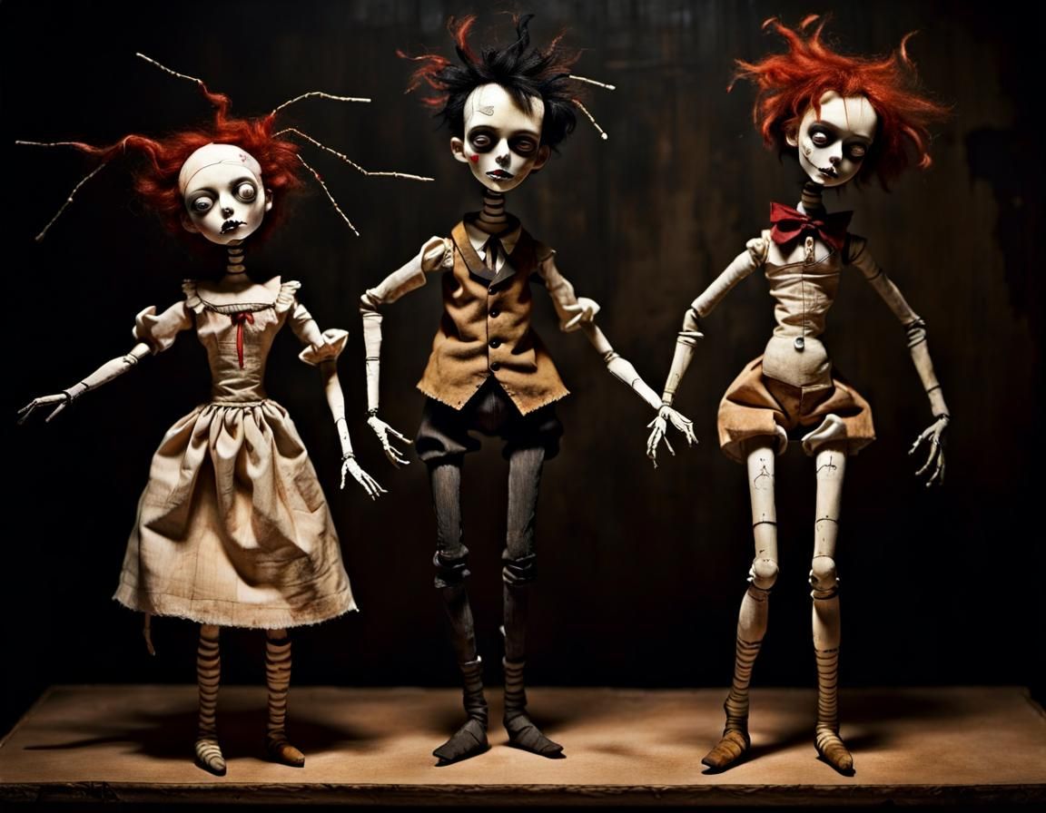 Creepy Doll Puppets Dancing: Expressionist Gothic Style