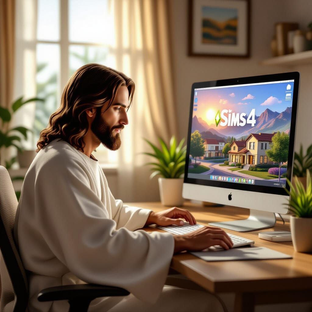 Jesus Plays The Sims 4 in Hyperrealistic Digital Painting
