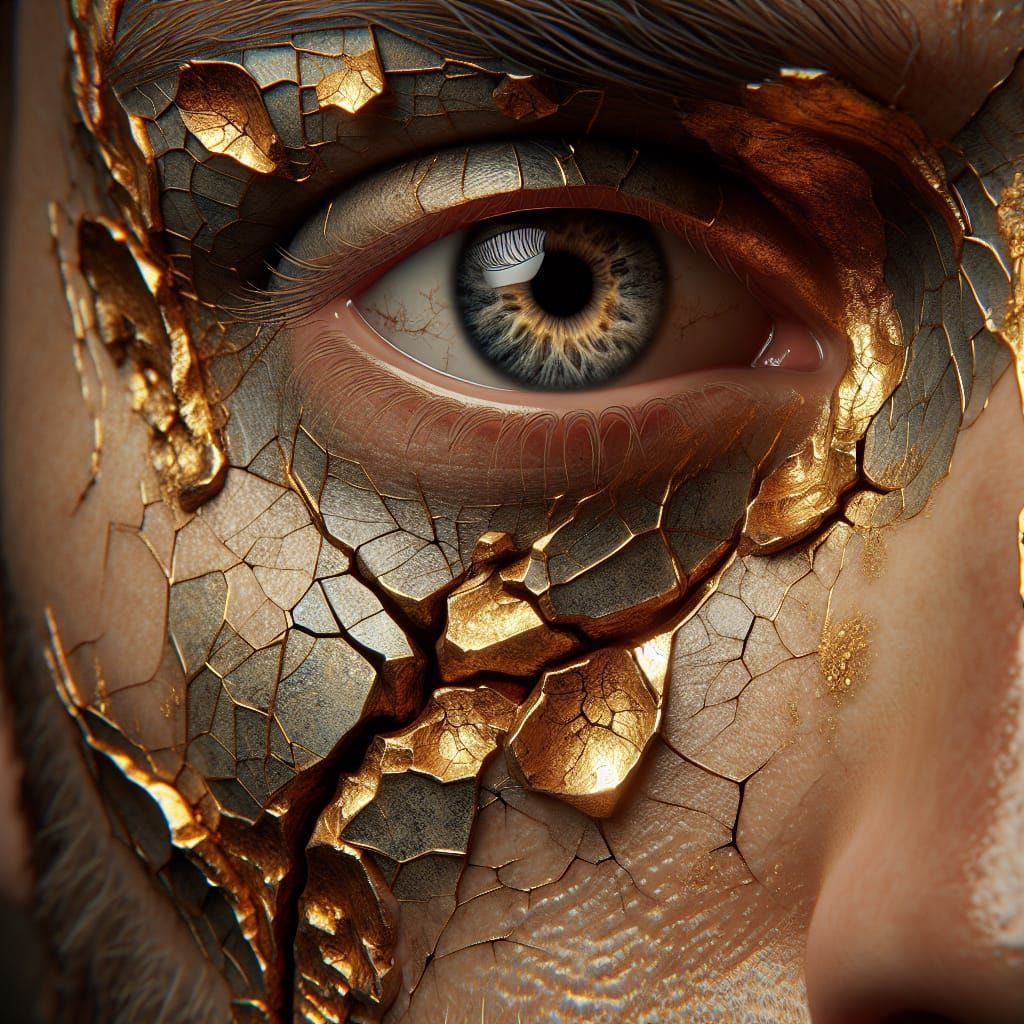Kintsugi Eye Portrait in Romantic Realism Style