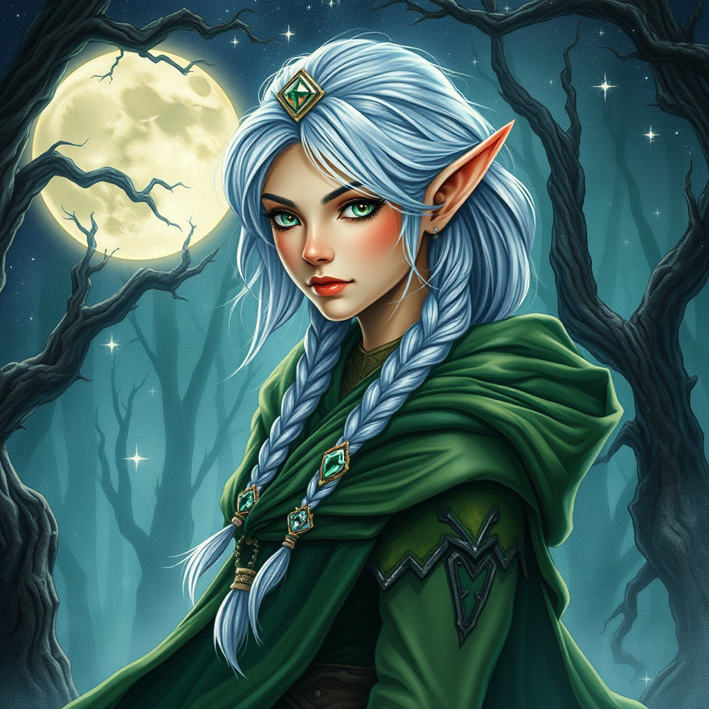 Regal Elf in Mystical Forest, Dreamy Watercolor Style
