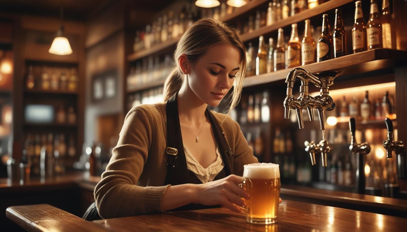 Cozy Bar Scene: Bartender Pouring Beer (Photorealistic)