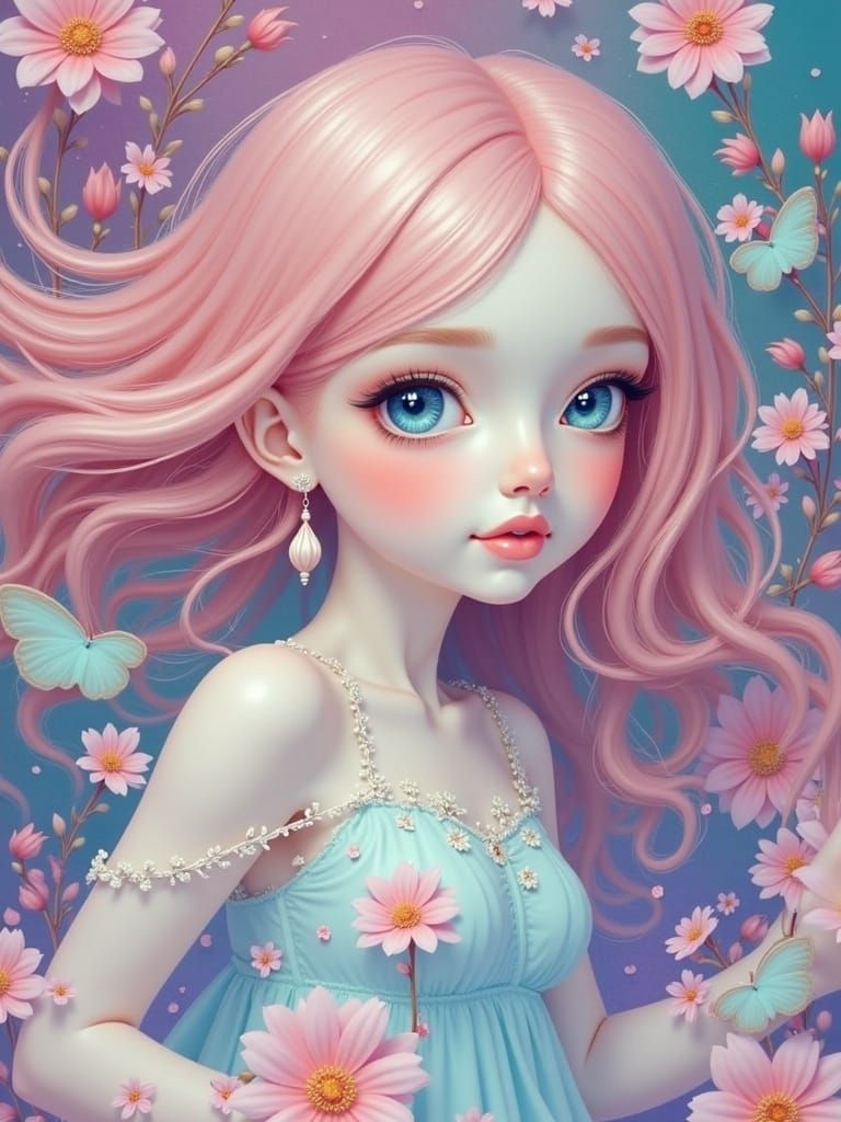 Chibi Jelly Girl Sculpture in Floral Garden