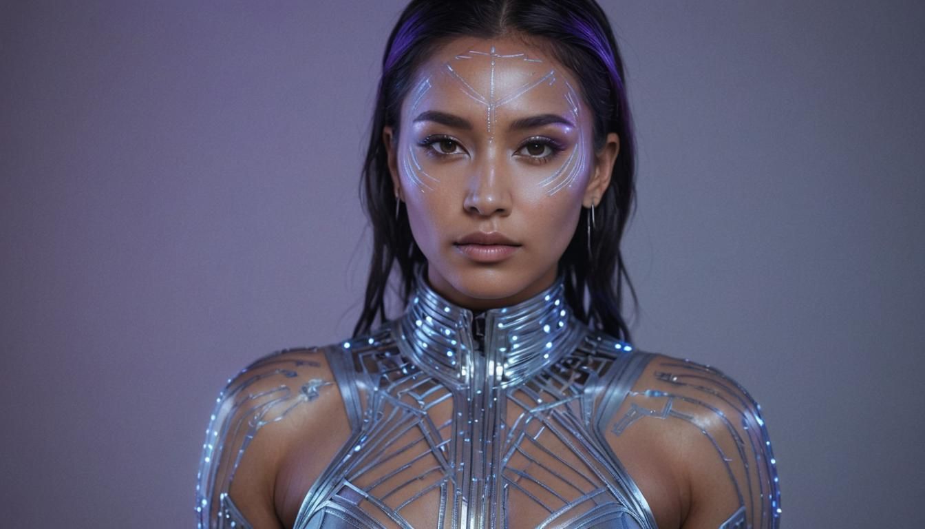 Futuristic Cyberpunk Portrait of Native American Woman