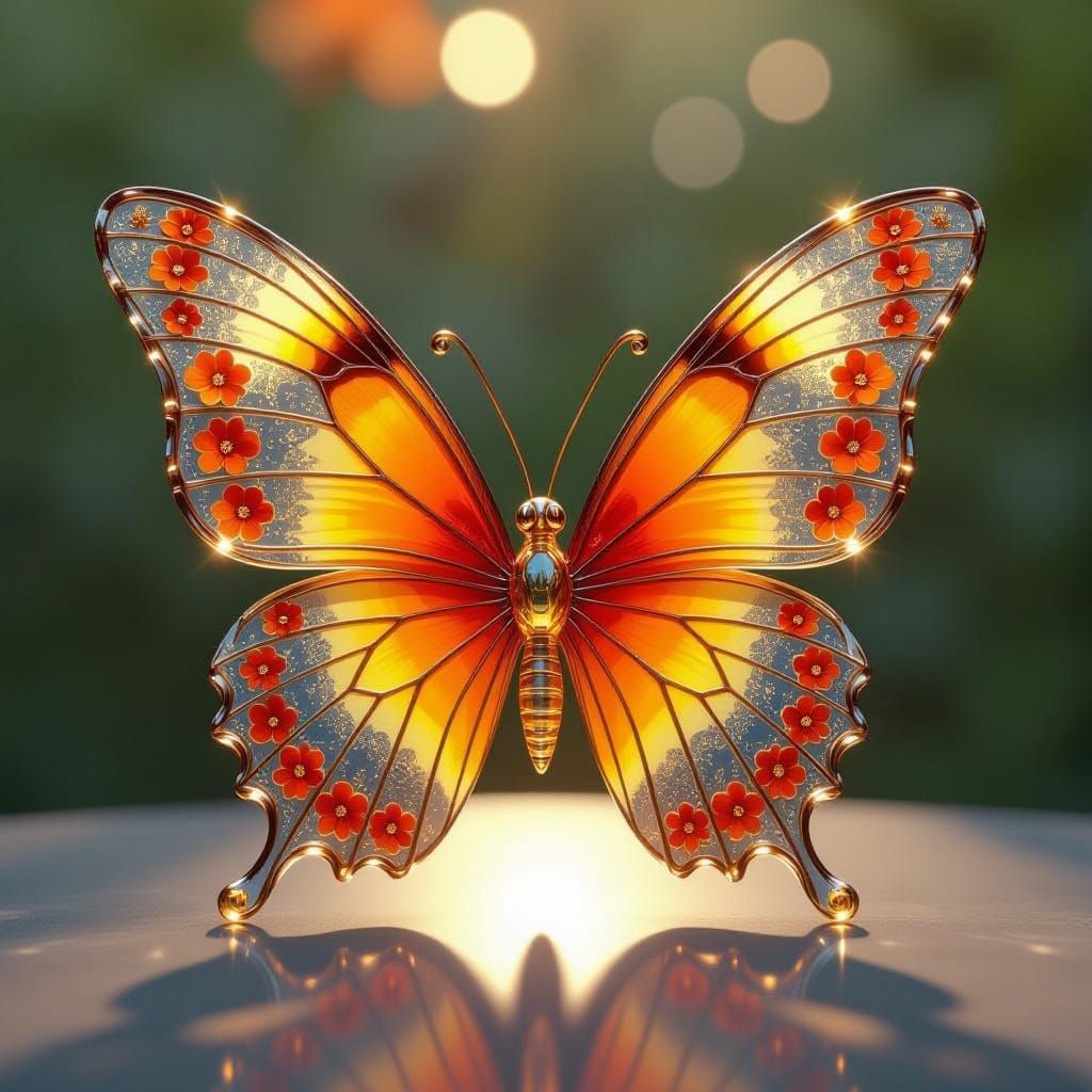Glass Butterfly Sculpture with Gold Dust