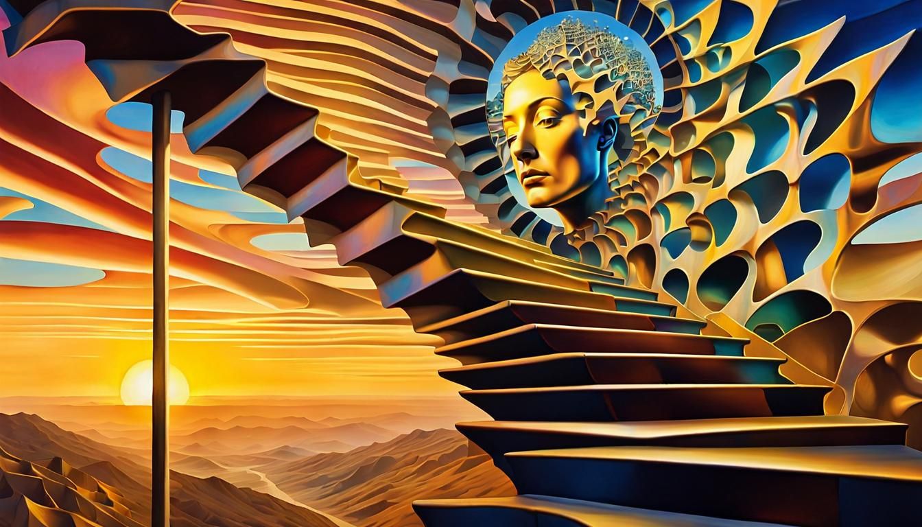 Fractal Face on Escher Stairs: Surreal Art