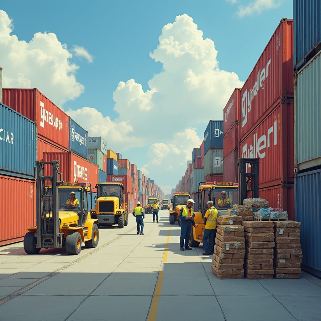 German Products Loaded at Export Hub in Hyperrealism