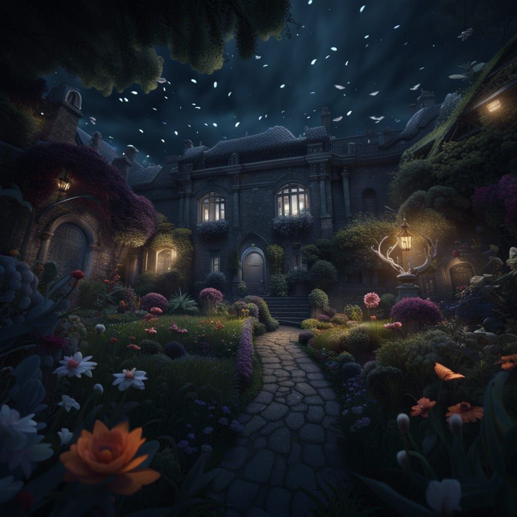 Bug's-Eye View: Night Garden in Grey Tones