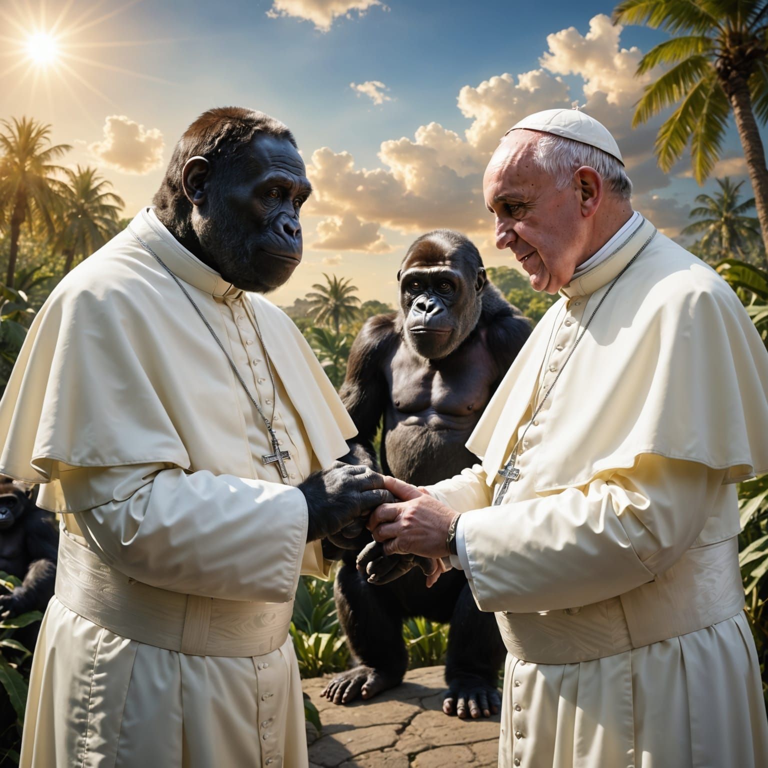 Pope Francis Meets a Gorilla in a Heavenly Setting