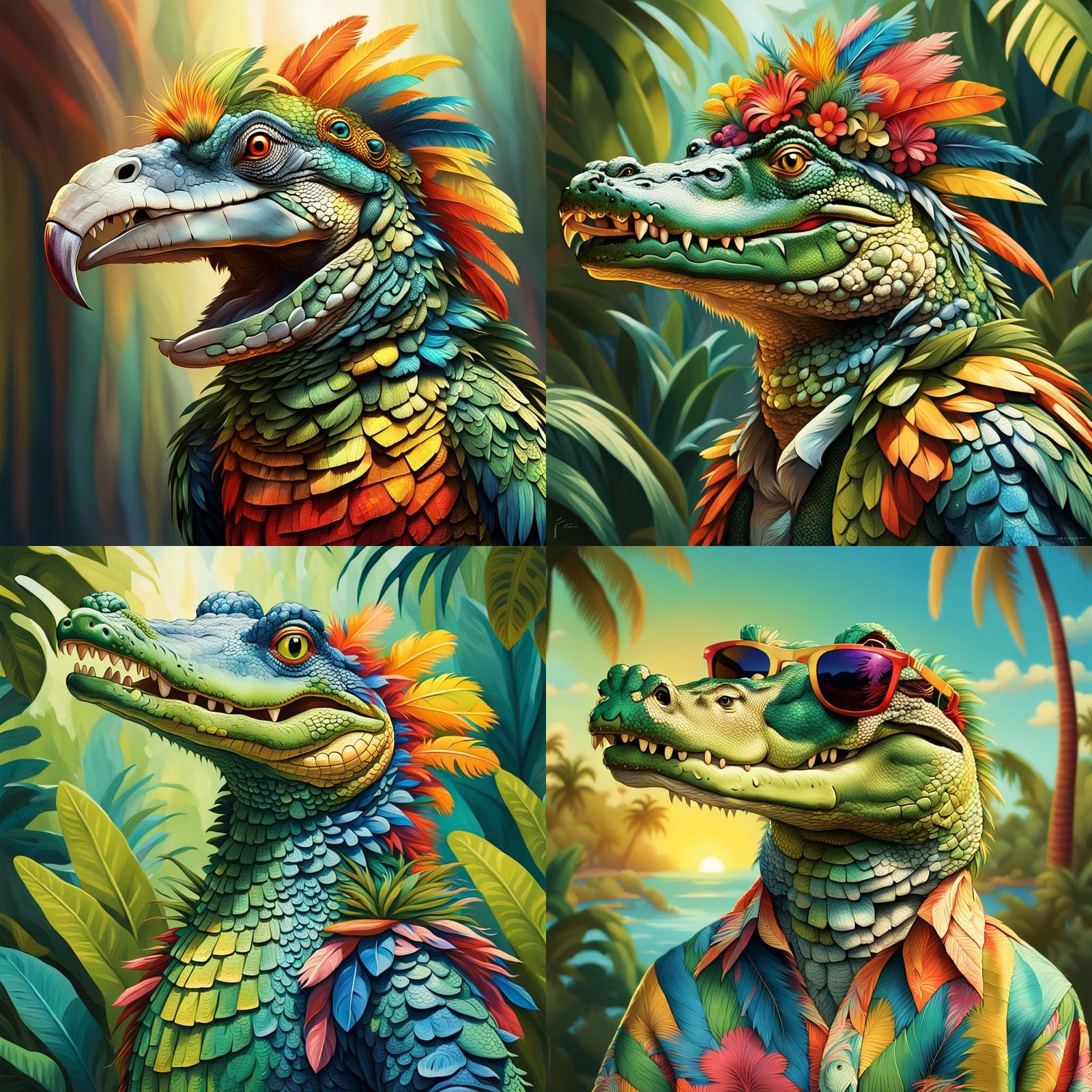 Bird-Heads Crocodile in Vibrant Colors