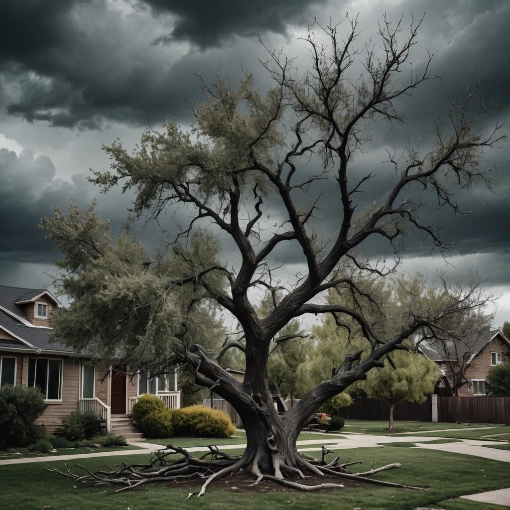Stormy Landscape: Russian Olive Tree in the Wind