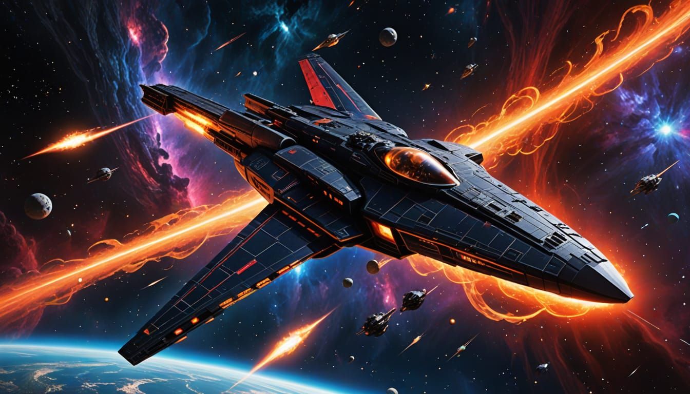 Spaceship Chase Through Nebula in Sci-Fi Style