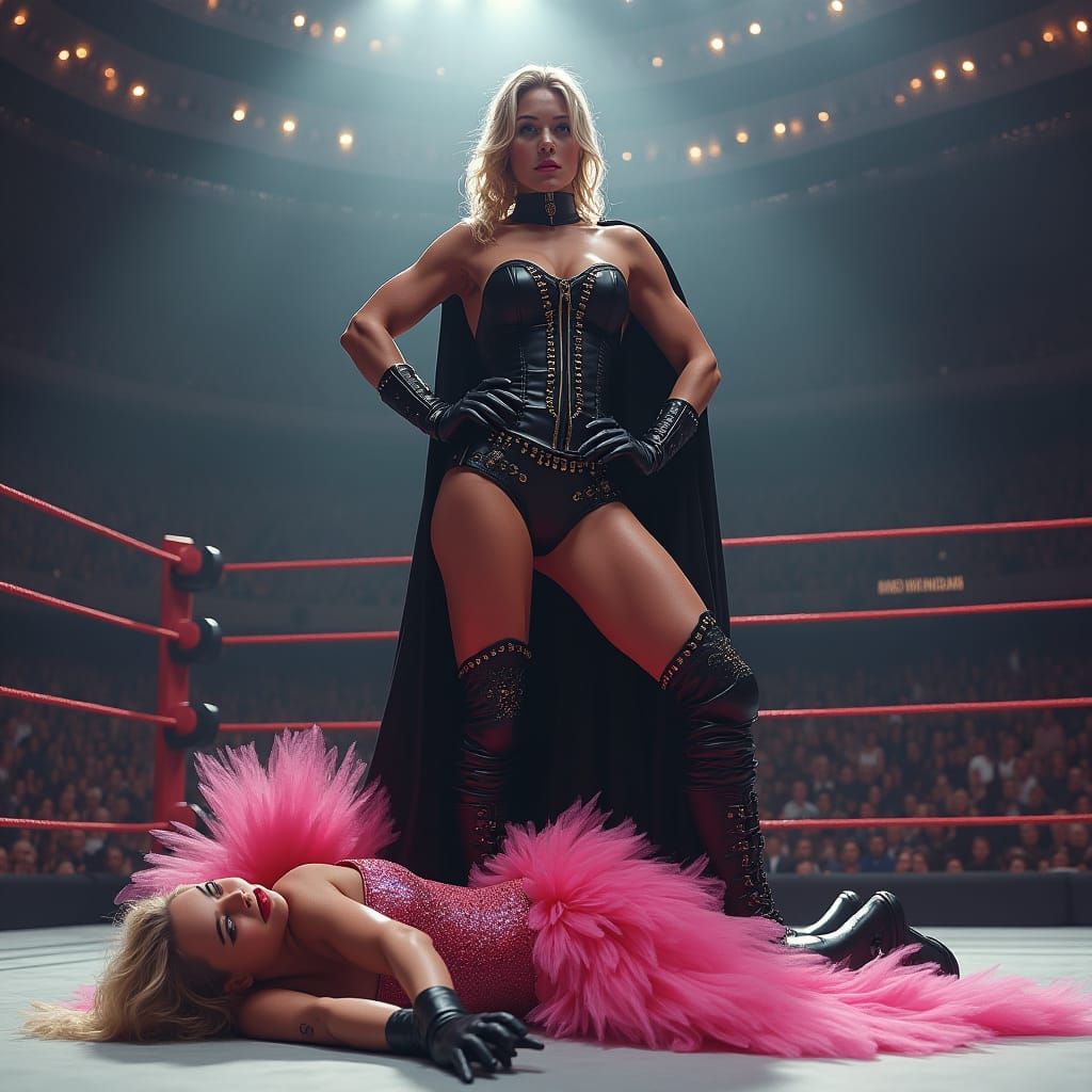 Triumphant Leather-clad Wrestler in Fantasy Art Style