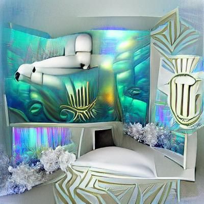 White Iridescent Art Deco Underwater Bedroom