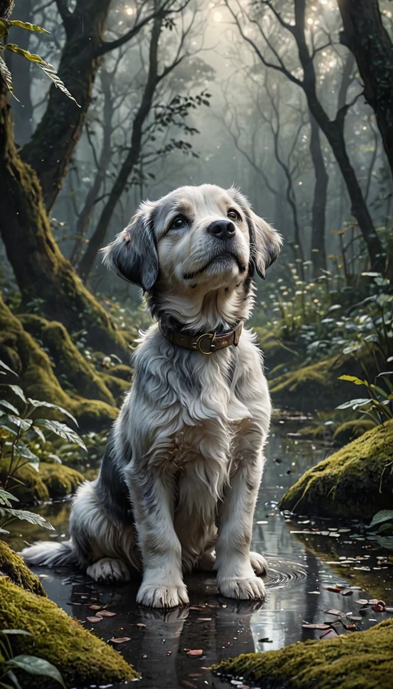 Whimsical Puppy in Enchanted Forest, Disney-Inspired Art, Li...