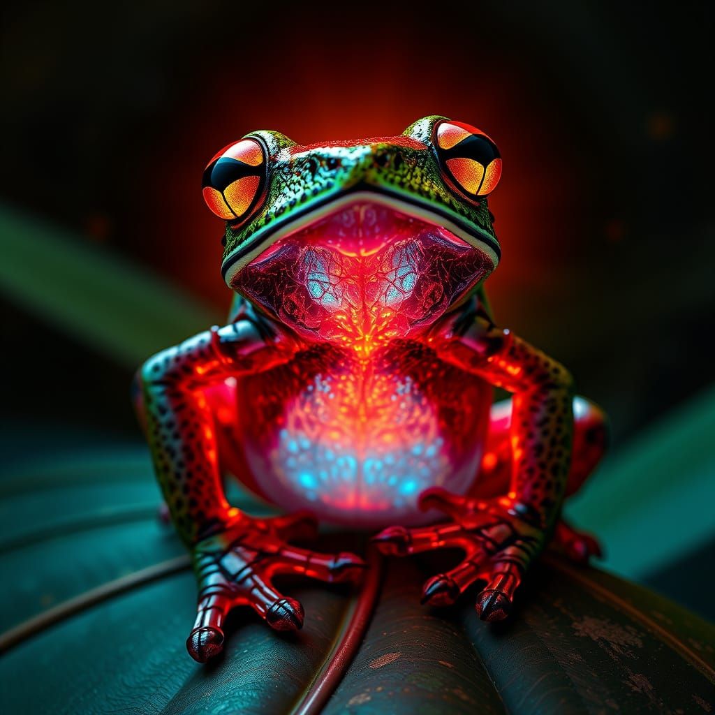 Radiant Poison Dart Frog Figure in Hyper-Maximalism Style