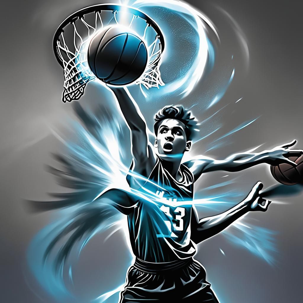 Teen Boy's Basketball Shot in Black and White