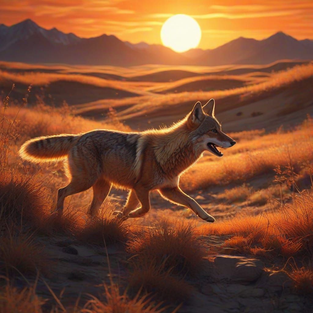 Coyote Runs Across Prairie in Abstract Fractal Art