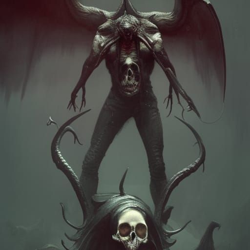Victorian Demon Rides Hell Hound in Dark Fantasy Style