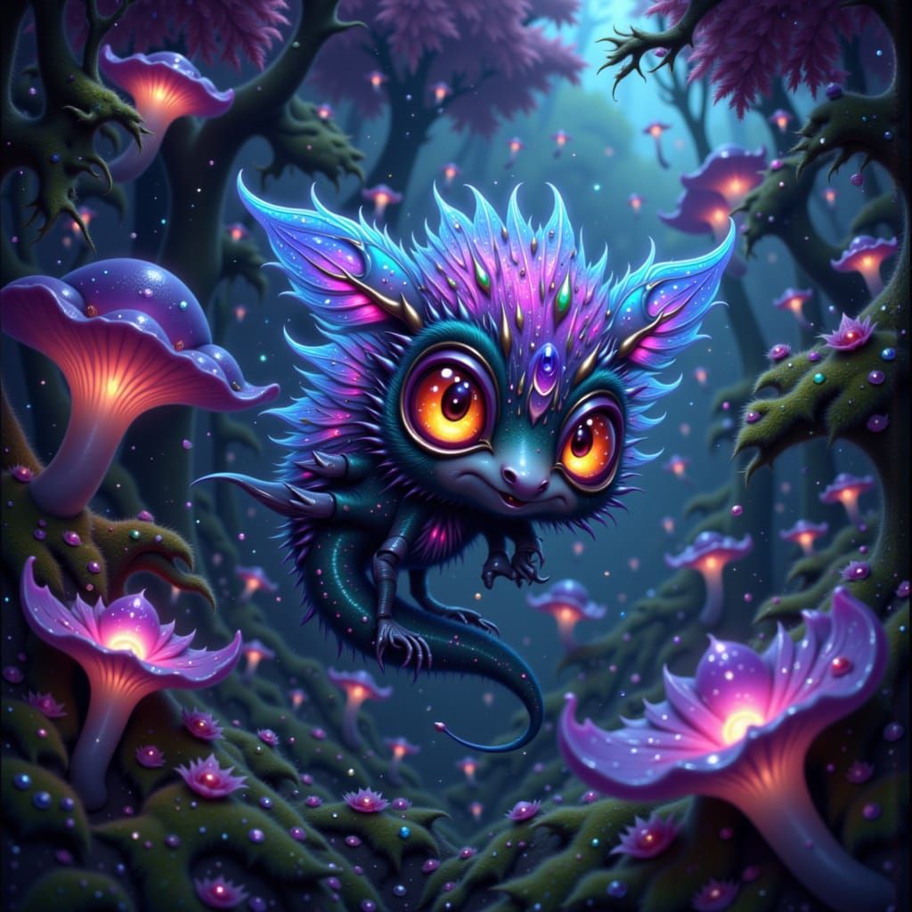 Bioluminescent Creature in Lush Alien Forest