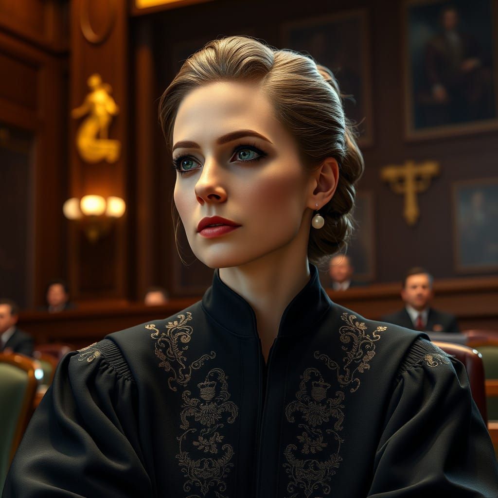 Regal Judge in Opulent Courtroom