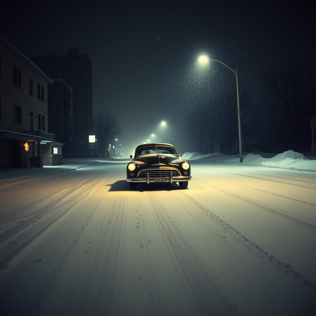 Vintage 1948 Buick Captured Under Cinematic Snowy Nighttime...