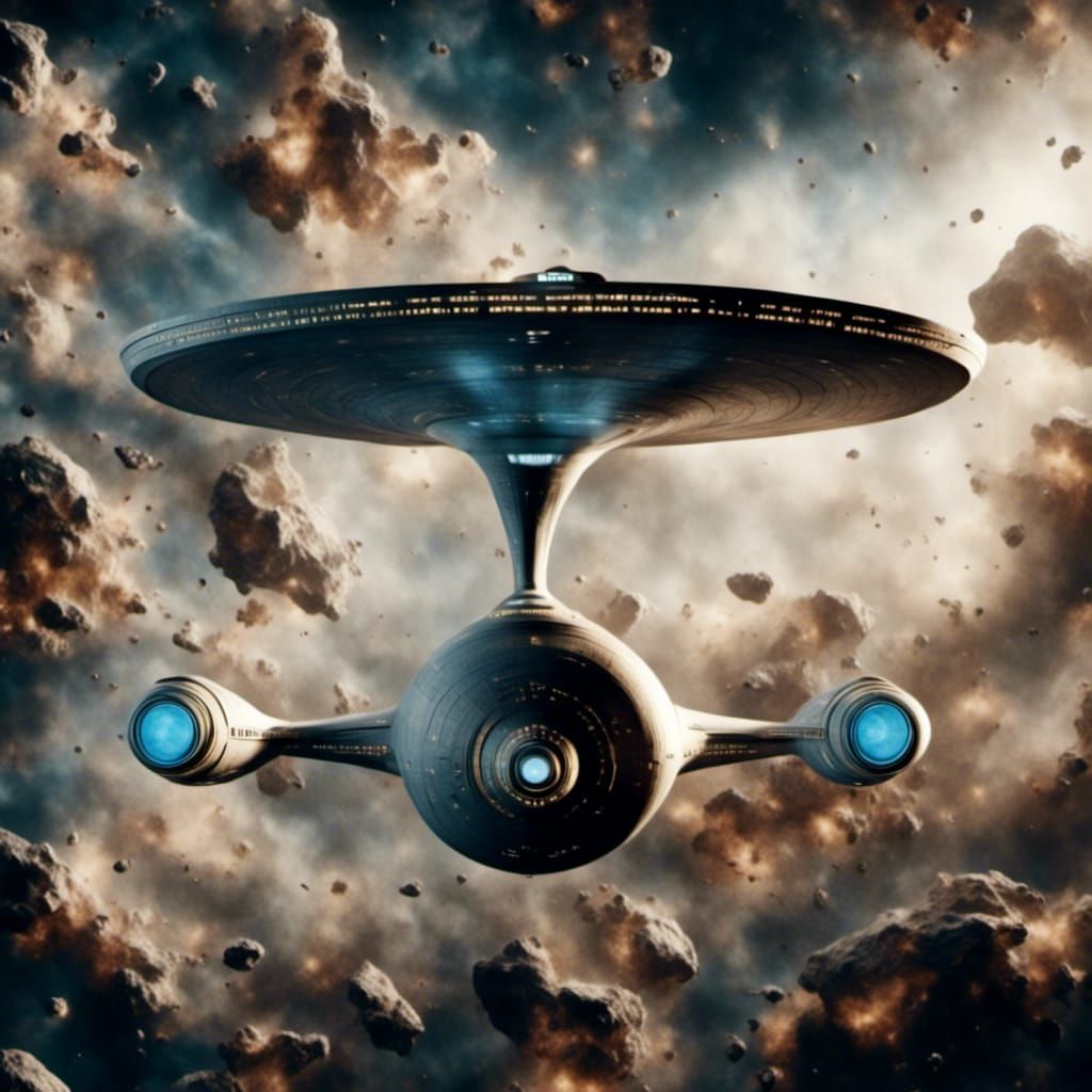 Starfleet Science Ship Over Blue Planet, Detailed Rendering