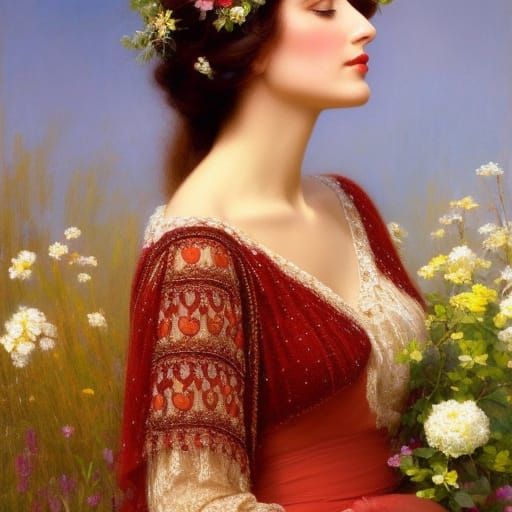 Romantic Bohemian Goddess Blooms in Vibrant Floral Wonderlan...