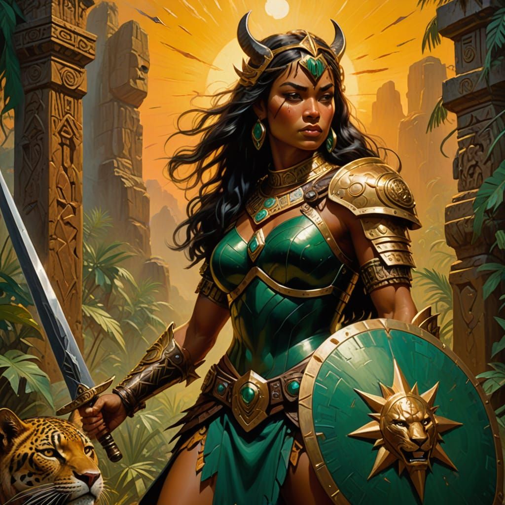 Warrior Princess with Obsidian Blade in Oil Painting