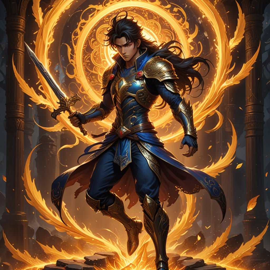Anime-Inspired Hero Ravi Shines with Golden Aura