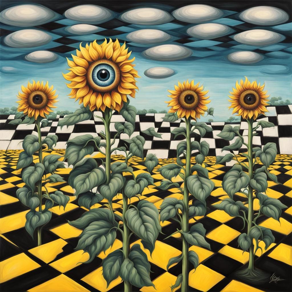 Surreal Sunflower with Eye: Pop Surrealism Art